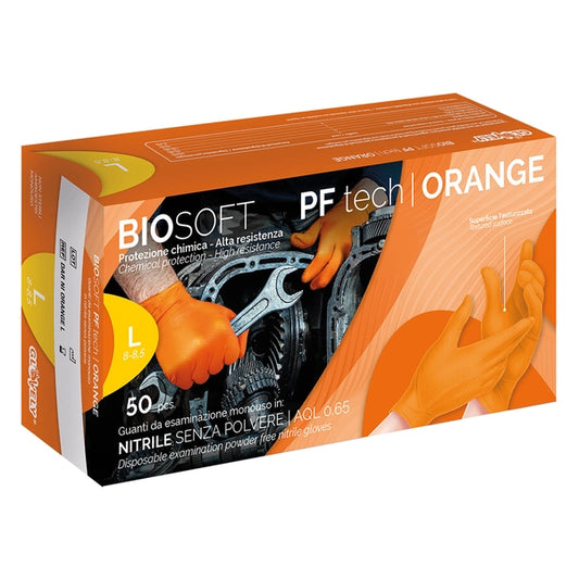 Biosoft Tech Guanti Nitrile Monouso Arancioni Senza Polvere 2x50 Pezzi