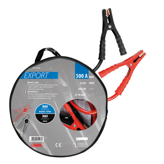 Lampa Cavi Batteria 12/24V 450cm 500A 16mm² con Pinze Isolate e Borsa