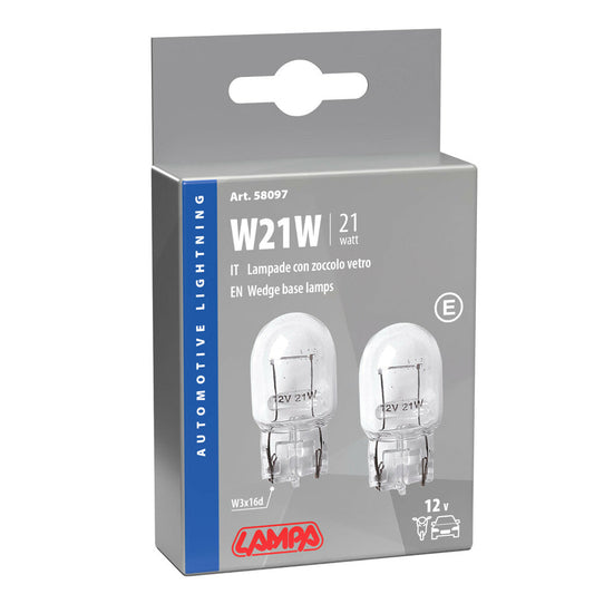 Lampa Lampadine Auto Zoccolo in Vetro W21W W3x16d 2 Pezzi