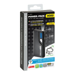Lampa PowerBank Batteria 9000 mAh Nero Porte USB con Torcia LED