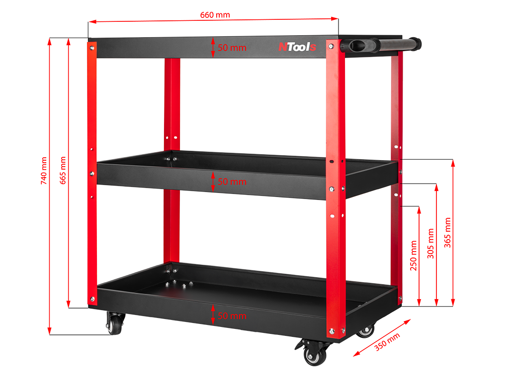 NTools L3S Carrello con Ruote Girevoli in Acciaio da Officina