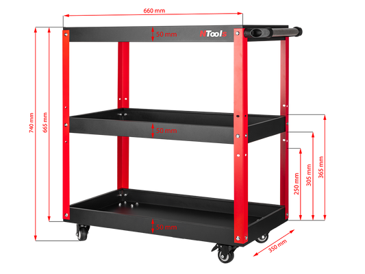 NTools L3S Carrello con Ruote Girevoli in Acciaio da Officina