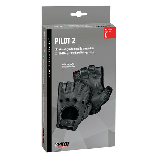 Pilot-2 Guanti da Guida in Pelle Mezze Dita, Colore Nero, Taglia L