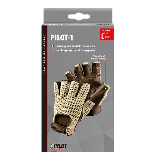 Pilot-1 Guanti da Guida in Pelle di Agnello Marrone Taglia L