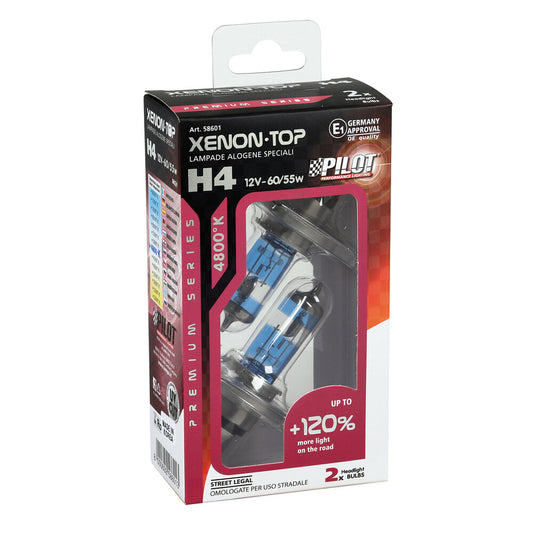 Pilot Lampadine Auto Xenon Top Blu +120% H4 12V 60/55W 2 Pezzi