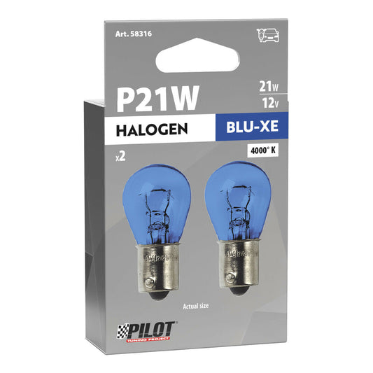 Pilot Lampadina Vetro Blu Xenon Alogena 1 Filamento P21W BA15s 2 pz