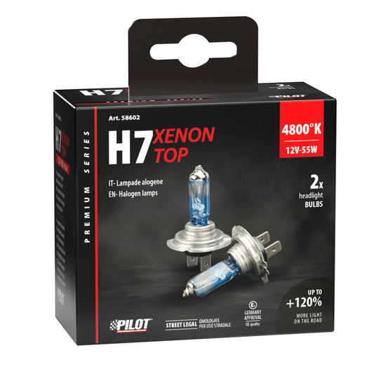 Pilot Lampadina Auto Xenon Top +120% H7 55W PX26d 2 Pezzi